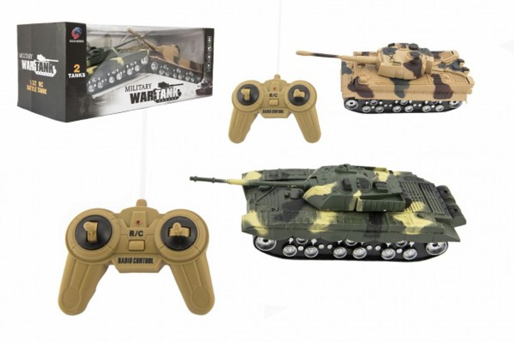 Teddies Tank RC 2ks 25cm plast tanková bitva na baterie se zvukem se světlem v krabici 43x17x19cm