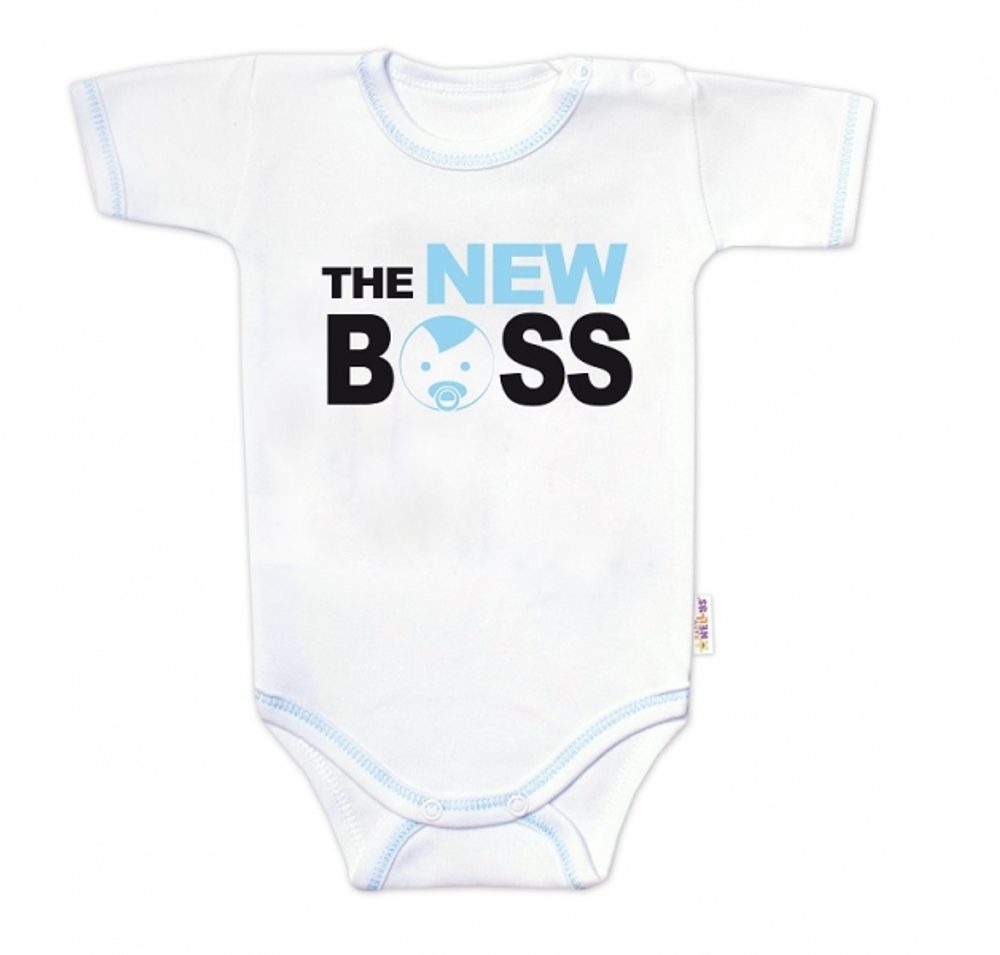 Baby Nellys Body krátký rukáv s vtipným textem Baby Nellys, The New Boss, vel. 68, kluk