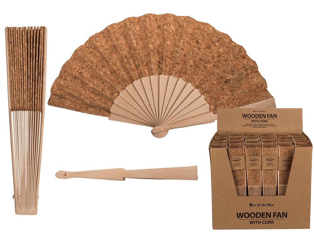 Popron.cz Dřevěné vějíře s korkem, cca 23 cm,