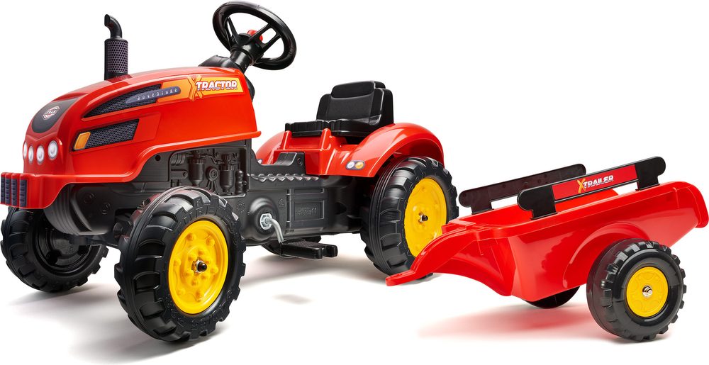 FALK Šlapací traktor 2046AB X-Tractor s vlečkou a otevírací kapotou - červený