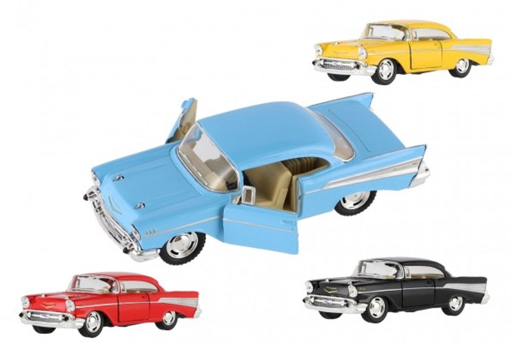 Teddies Auto Kinsmart 1957 Chevrolet Bel Air kov/plast 12cm 4 barvy na zpětné natažení 12ks v boxu