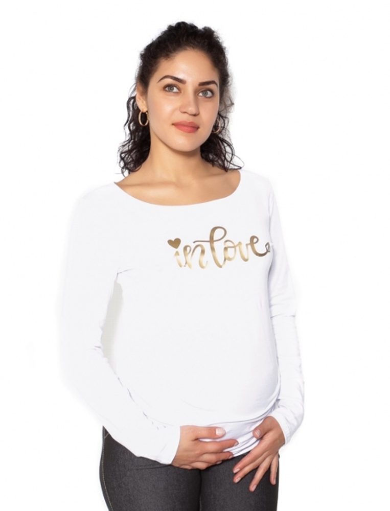 Be MaaMaa Těhotenské triko dlouhý rukáv In Love - bílé - S - S (36)