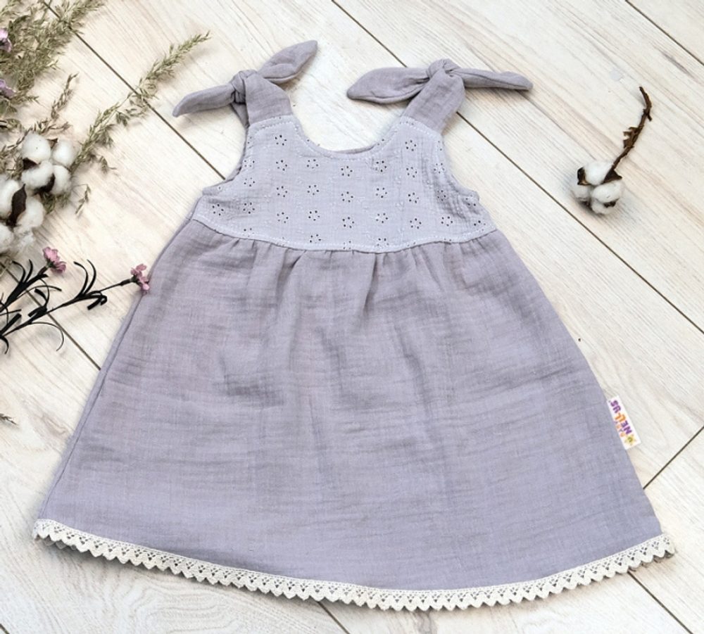 Baby Nellys Letní lehoučké mušelínové šaty Summer - šedé - 80-86 (12-18m)