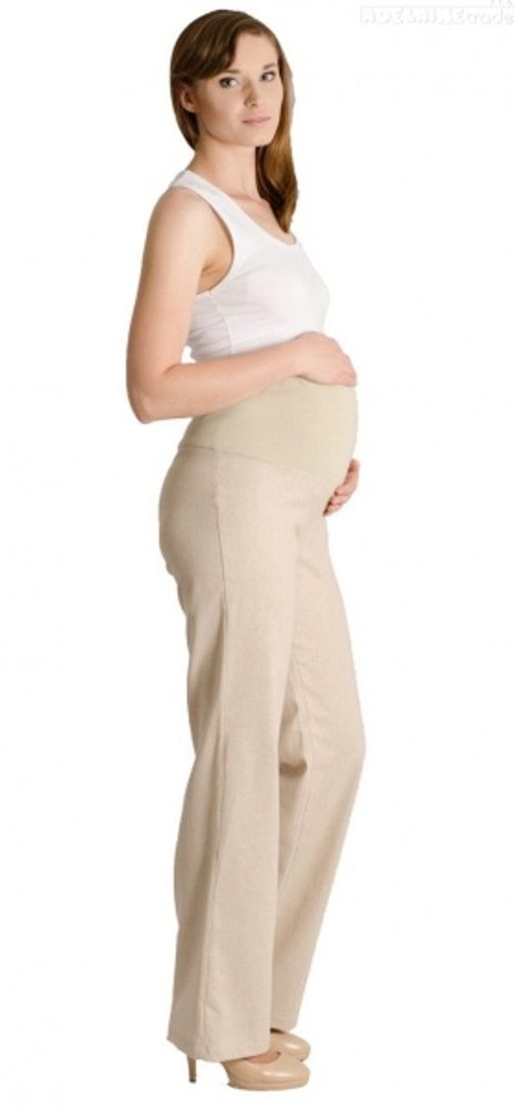 Be MaaMaa Lněné kalhoty, rovné - letní - béžové - XL (42)