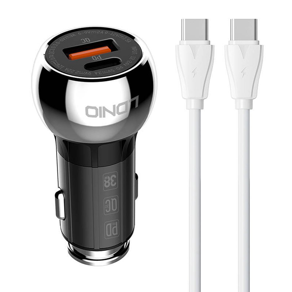 LDNIO C1 USB, USB-C nabíječka do auta + kabel USB-C - USB-C