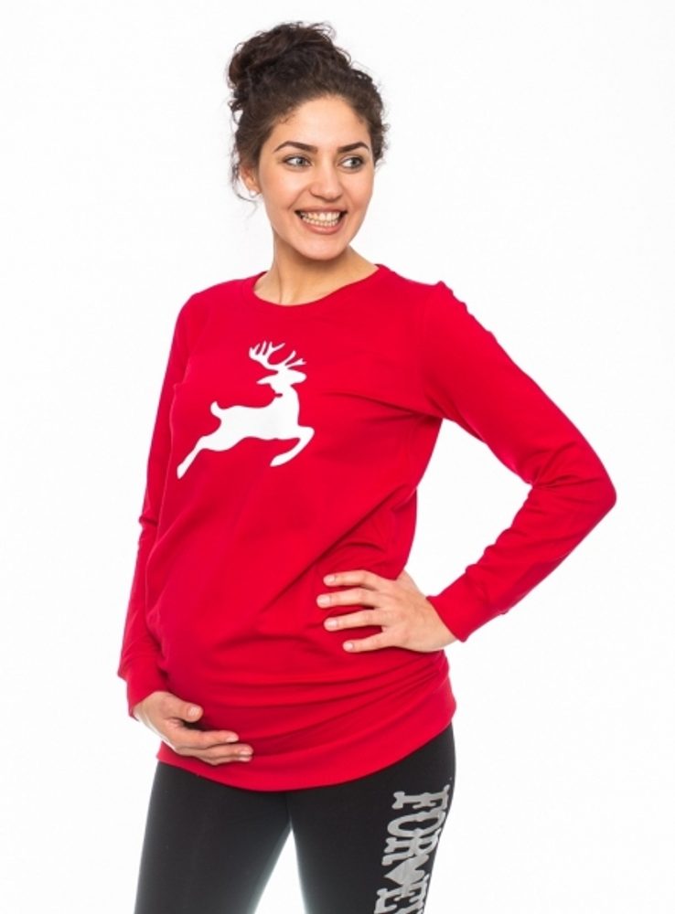 Be MaaMaa Těhotenské triko, mikina Renifer - červené, vel. XL - XL (42)