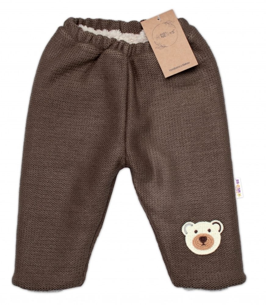 Baby Nellys Oteplené pletené kalhoty Teddy Bear, Baby Nellys, dvouvrstvé, hnědé