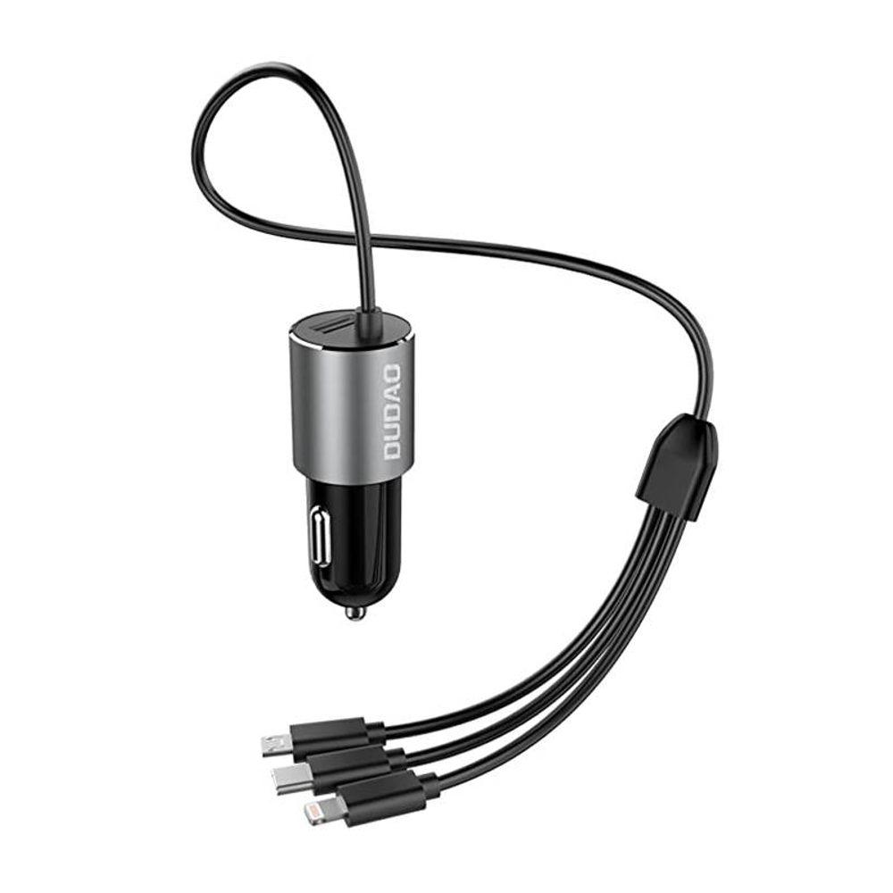 Dudao Nabíječka do auta Dudao R5Pro 1x USB, 3,4A + kabel 3v1 USB-C / Micro USB / Lightning (šedá)