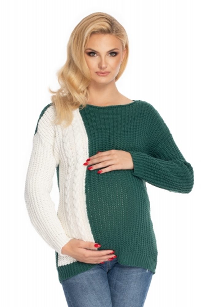 Be MaaMaa Těhotenský svetr, pletený vzor - zelená/bílá - UNI