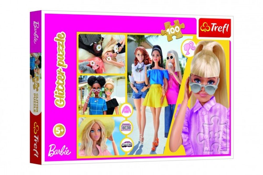 Trefl Puzzle Glitter Třpytivá Barbie 48x34cm 100 dílků v krabici 33x23x4cm