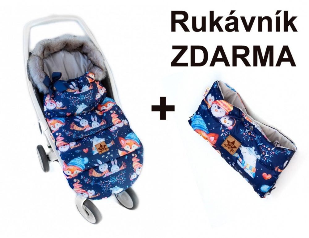 Baby Nellys Dětský fusak maxi PREMIUM Winter friends, granátový, 110x50cm,+ rukávník zdarma