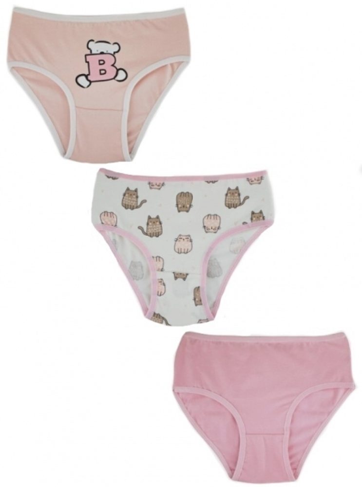Baby Nellys Dívčí bavlněné kalhotky, Cat - 3ks v balení, růžovo/bílé - 134-140 (8-10r)