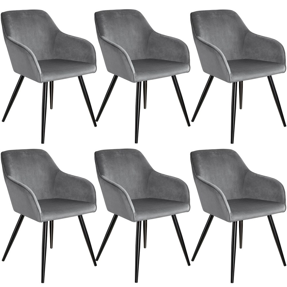 tectake 404028 6x židle marilyn sametový vhled černá - šedo - černá - šedo - černá