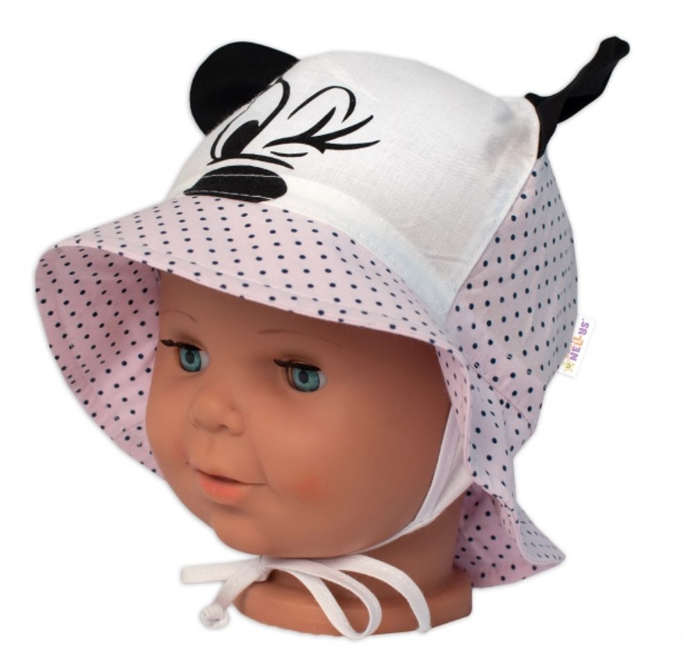 Baby Nellys Letní klobouček Baby Nellys Minnie na zavazování, růžový, vel. 12-18 m - 74-80 (9-12m)