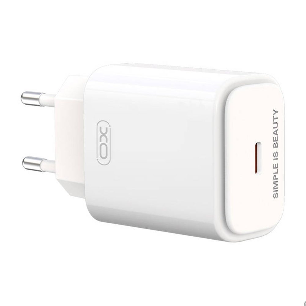 XO Nástěnná nabíječka XO L90B, USB-C, PD 20W + QC 3.0 18W (bílá)