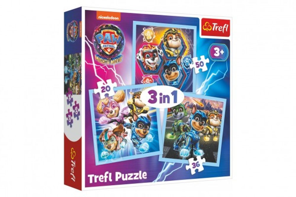 Trefl Puzzle 3v1 Mocná štěňata Tlapková patrola/Paw Patrol 20x19,5cm v krabici 28x28x6cm