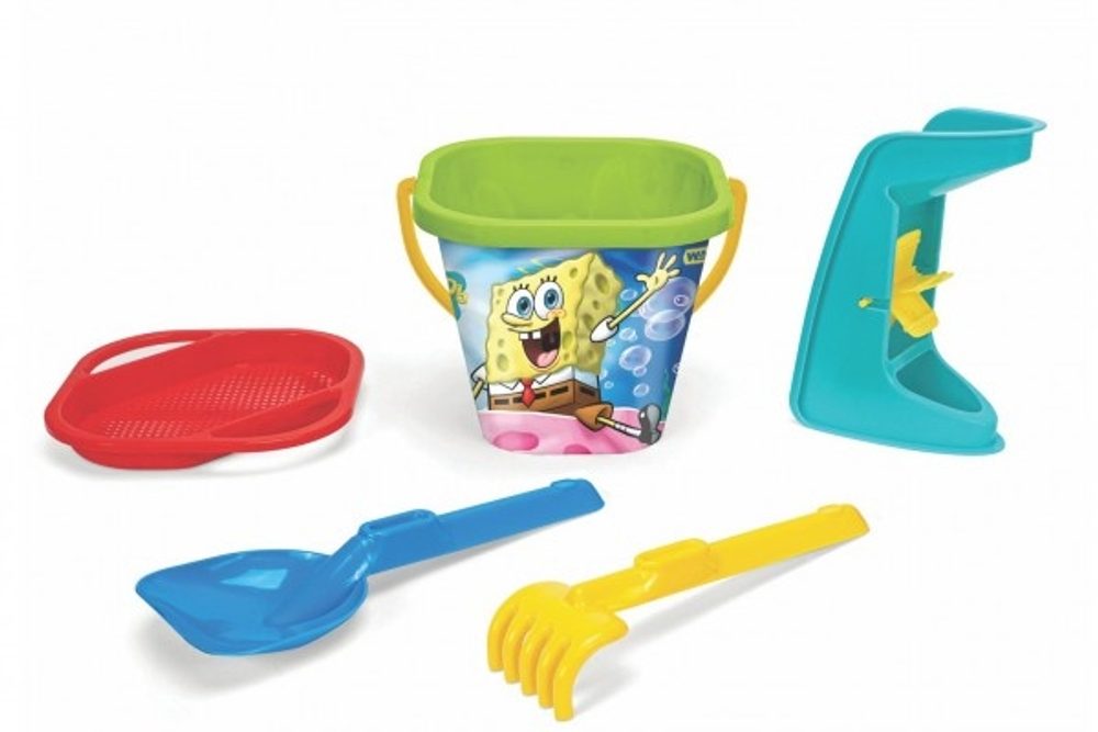 Wader Sada na písek 5ks Sponge Bob plast 3 druhy v síťce 20x26x20cm 12m+ Wader