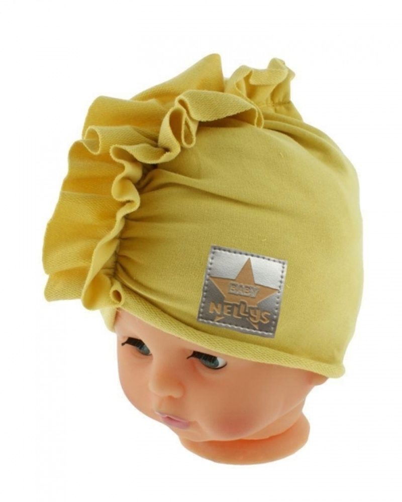 Baby Nellys Jarní/podzimní bavlněná čepice - turban, hořčicová - 80-86 (12-18m)