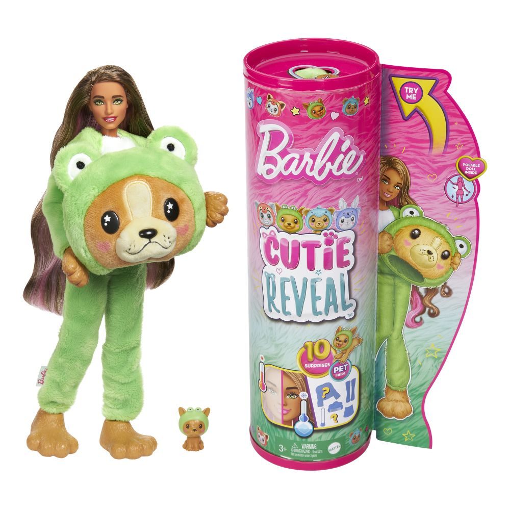 MATTEL BRB CUTIE REVEAL BARBIE V KOSTÝMU - PEJSEK V ZELENÉM KOSTÝMU ŽABKY