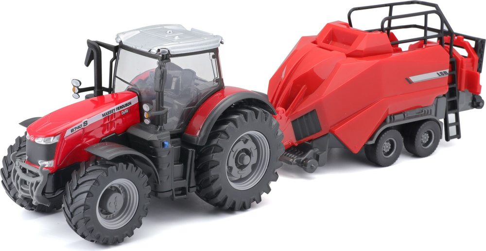 Bburago 2020 Bburago 1:50 Farm Traktor Massey Ferguson 8740S + Baler Lifter Rood