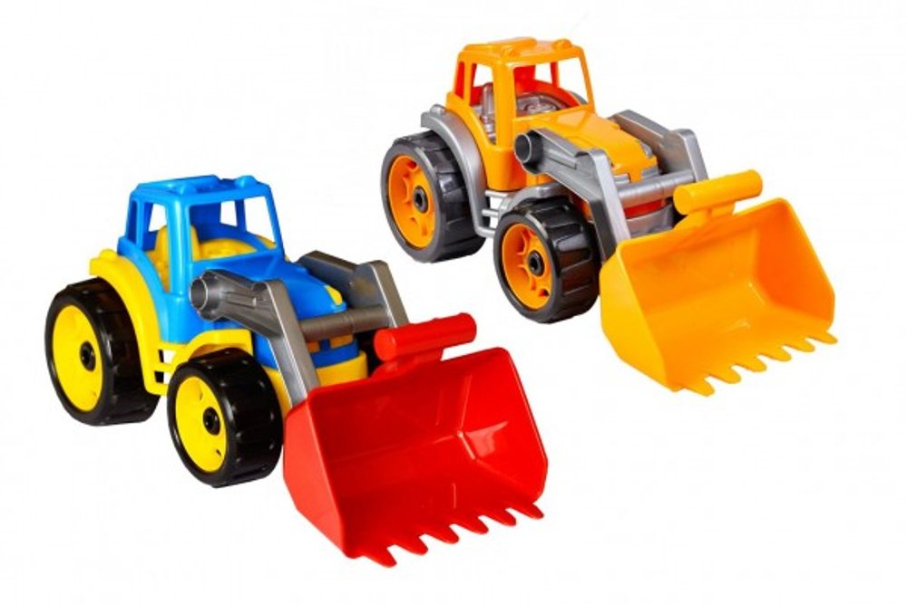 Teddies Traktor/nakladač/bagr se lžící plast na volný chod 2 barvy 17x37x17cm 12m+