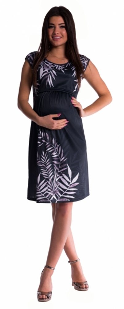 Be MaaMaa Těhotenské a kojící šaty palma - černé - XS (32-34)