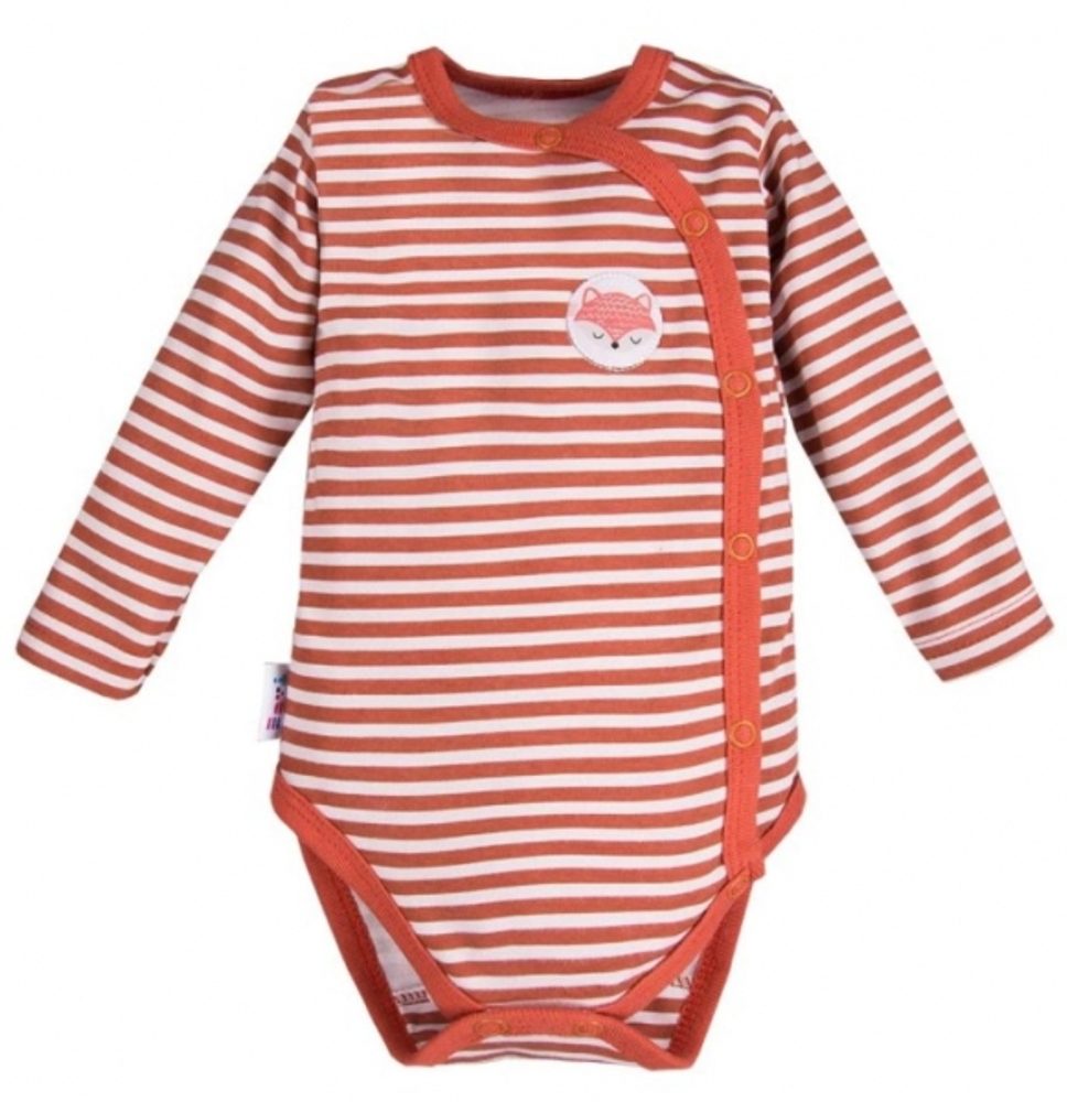 EEVI Kojenecké body dl. rukáv, zapínání bokem Adventure - Proužek, cihlová - 56 (1-2m)