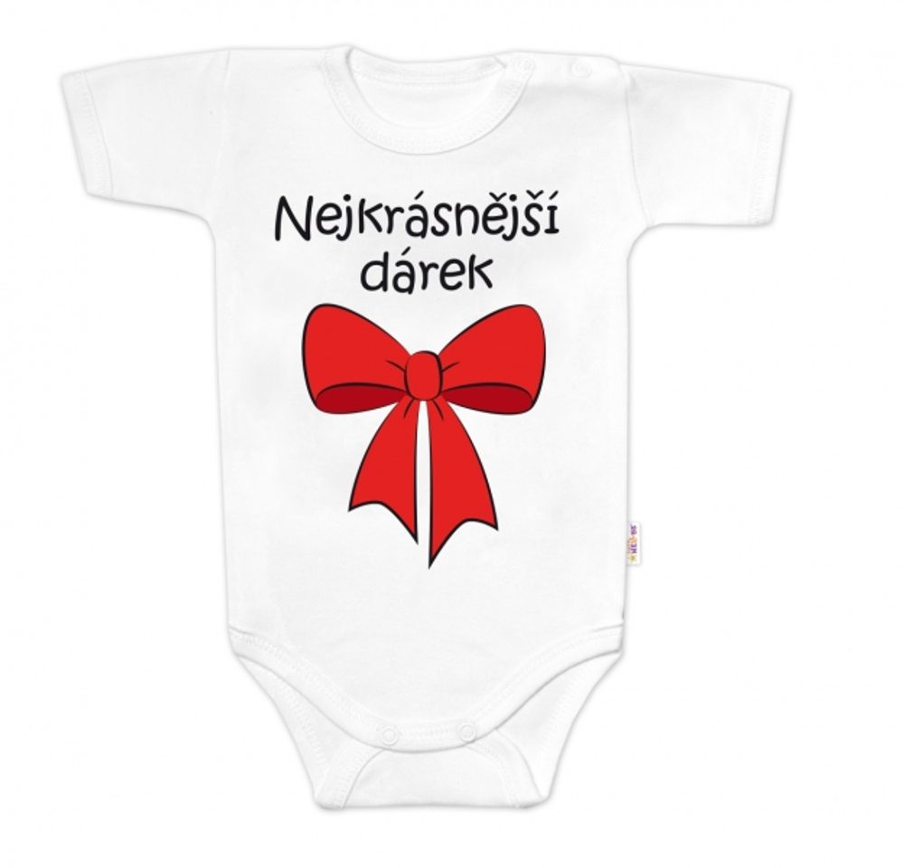 Baby Nellys Body krátký rukáv s vtipným textem Baby Nellys, Nejkrásnější dárek, bílé, vel. 74