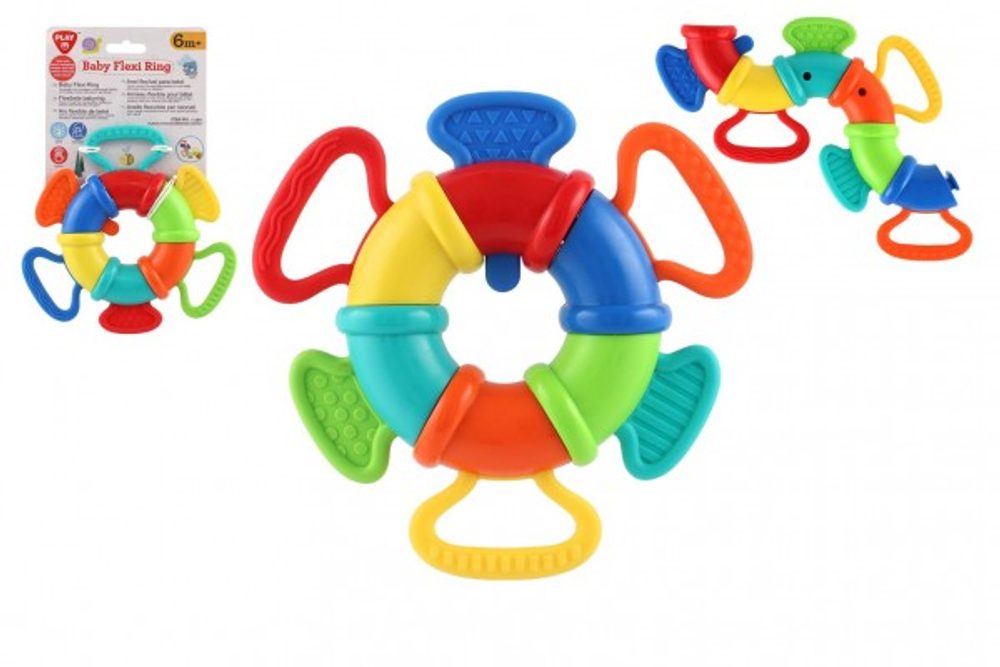 Teddies Chrastítko/Kousátko/Flexi kroužek plast/silikon 15cm na kartě 6m+