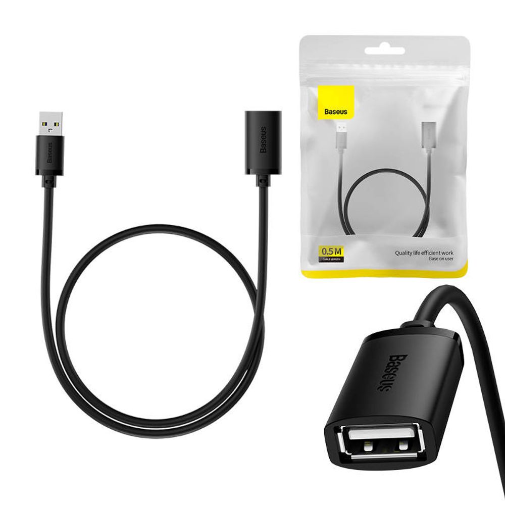 Baseus Prodlužovací kabel USB 2.0 Baseus samec - samice, řada AirJoy, 0,5 m (černý)