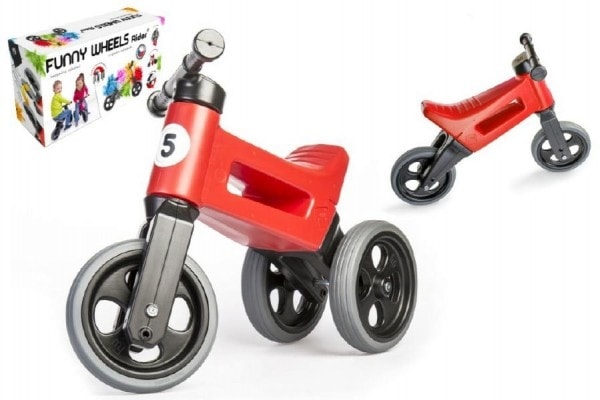 Teddies Odrážedlo červené FUNNY WHEELS 2v1 výška sedadla nastavitelná 28/31cm nosnost 50kg 18m+ v krabici