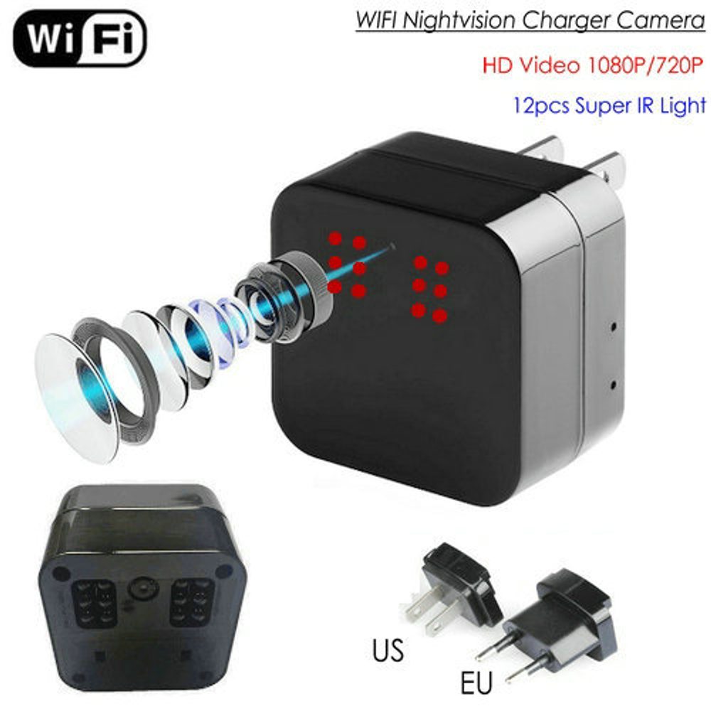 Nabíječka se skrytou kamerou HD 1080P,WiFi IP,P2P,12IR LED noční vidění