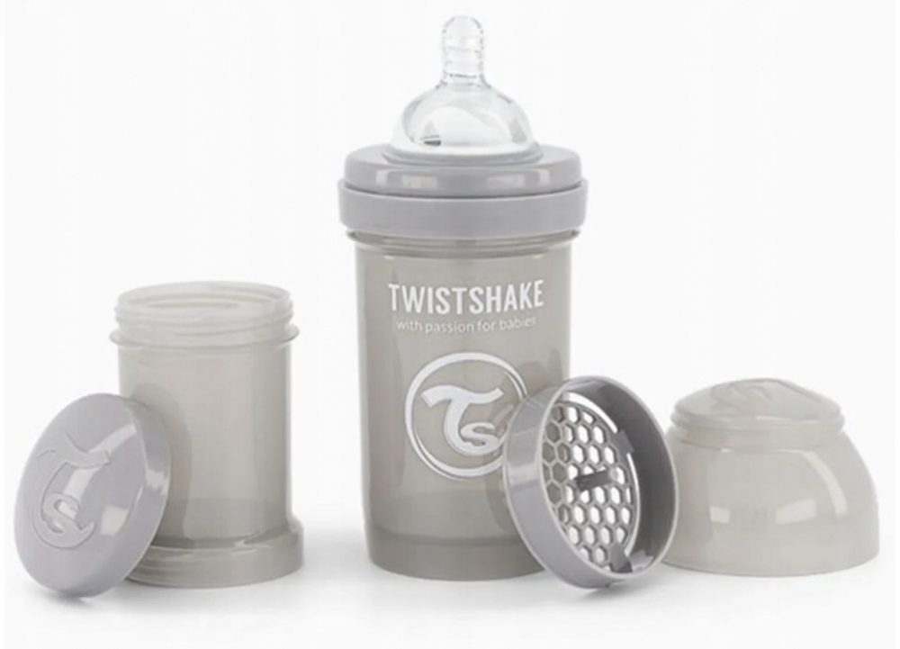 Twistshake Antikoliková láhev, Twistshake se savičkou, 0 m+, 180 ml, Pastel Grey