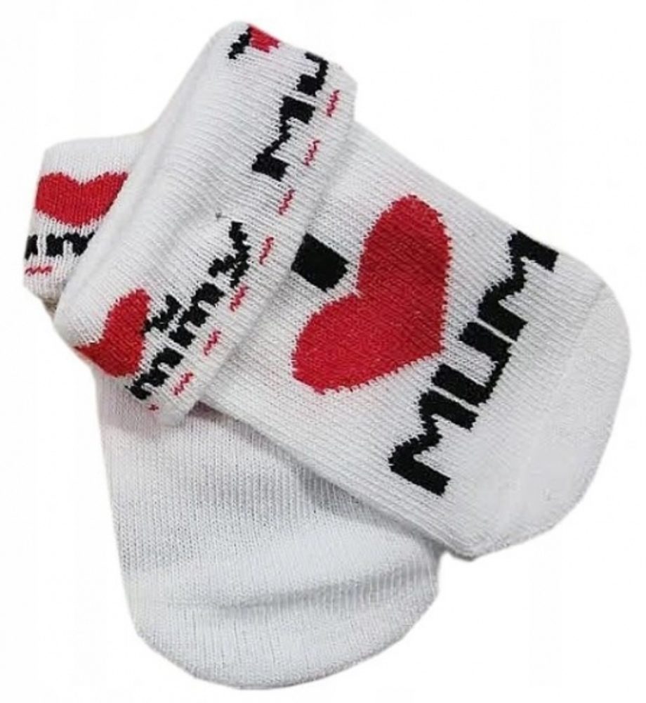 I love Kojenecké bavlněné ponožky I Love Mum, bílé s potiskem - 56-62 (0-3m)