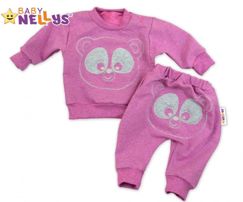 Baby Nellys Tepláková souprava Baby Nellys - Medvídek - růžový melír, vel. 68