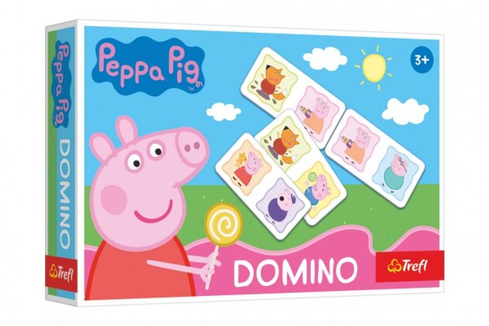 Trefl Domino papírové Prasátko Peppa/Peppa Pig 21 kartiček společenská hra v krabici 21x14x4cm