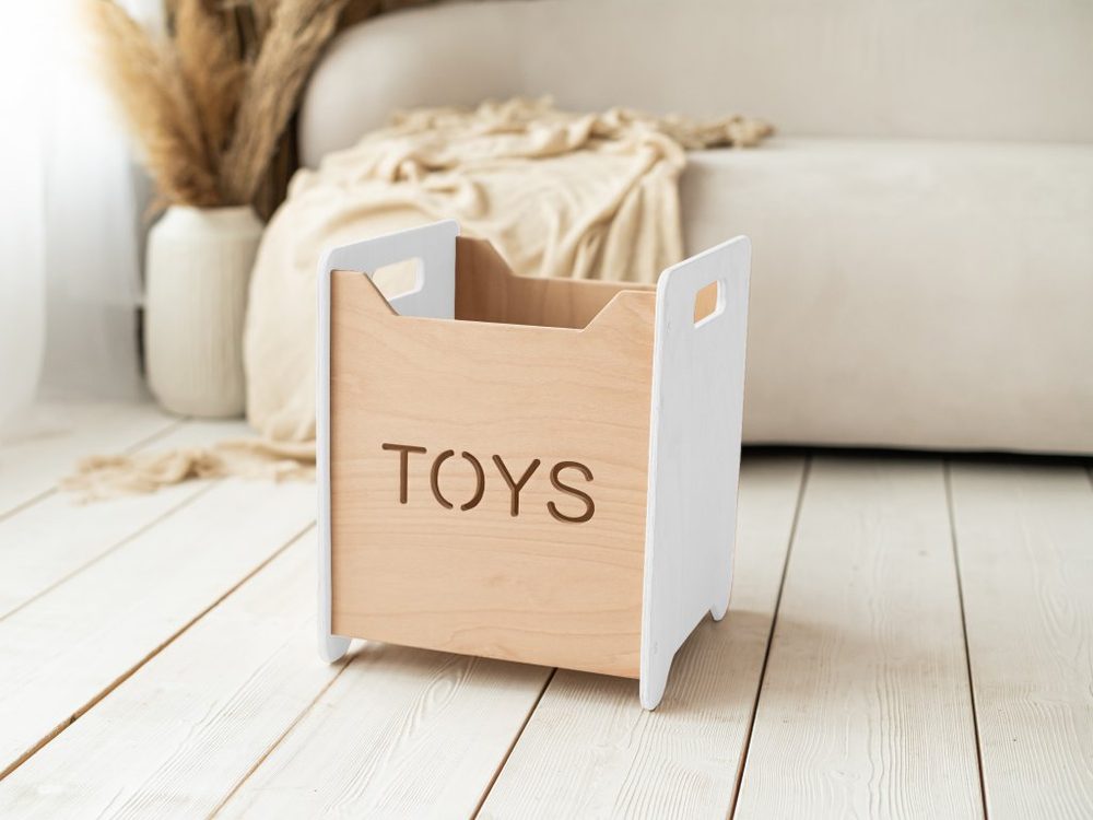 Woodisio Box na hračky TONI - Bílá - transparentní lak - Mini