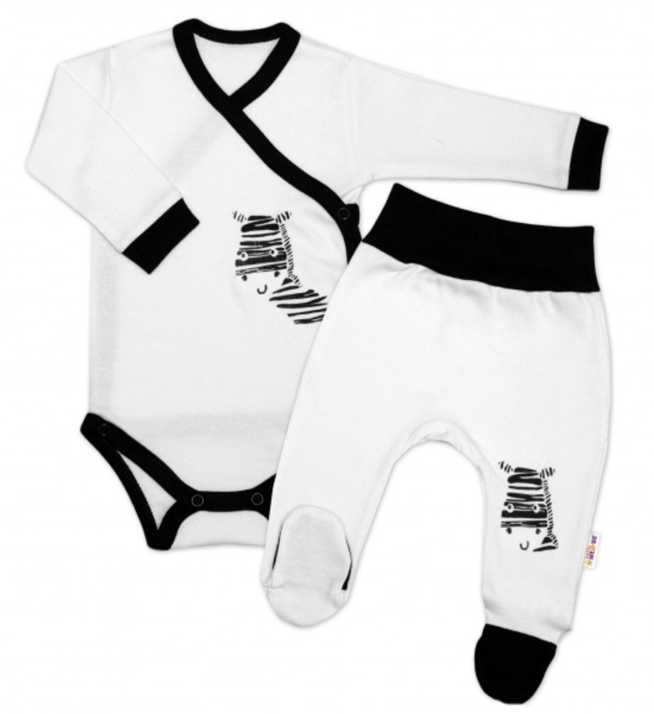 Baby Nellys 2-dílná sada body dl. rukáv + polodupačky, bílá - Zebra, vel. 68 - 62 (2-3m)