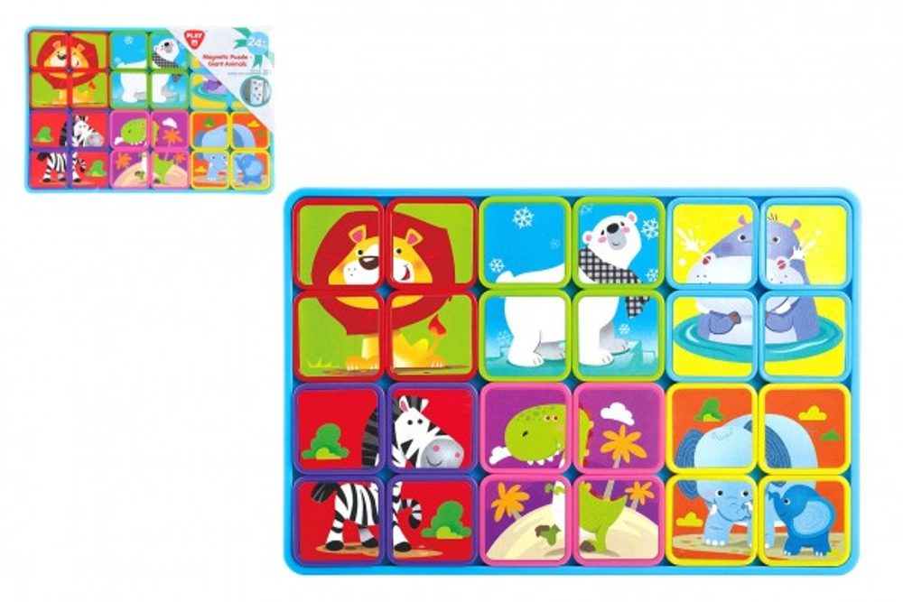 Teddies Puzzle magnetické deskové zvířata plast ve fólii 30x20x1cm 12ks v boxu 24m+