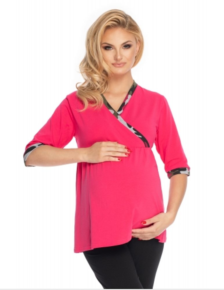 Be MaaMaa Těhotenské, kojící pyžamo 3/4 rukáv - růžová,černá - L/XL