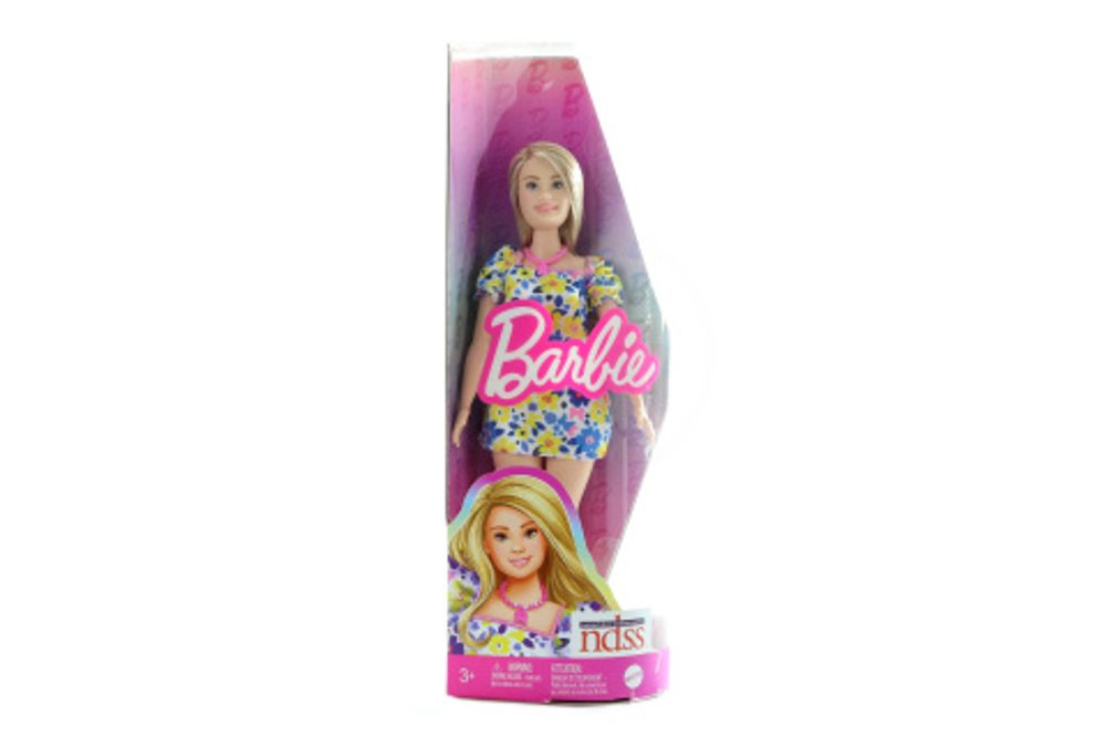 Popron.cz Barbie Modelka - šaty s modrými a žlutými květinami HJT05