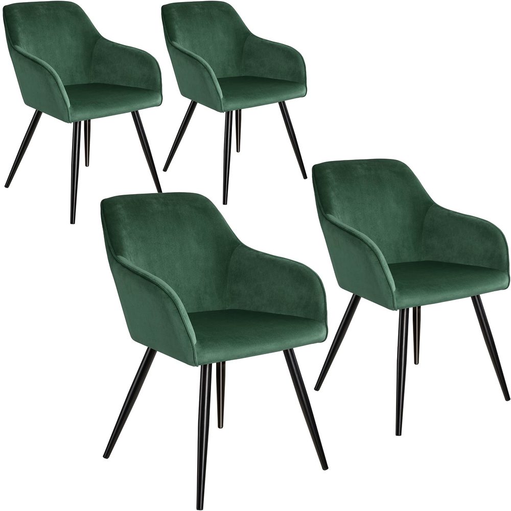 tectake 404027 4 židle marilyn v sametovém vzhledu černá - tmavě zelená/černá - tmavě zelená/černá