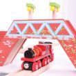 Bigjigs Rail Červená lokomotiva s tendrem + 3 koleje