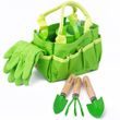 Bigjigs hračky záhradné nastavenie nástroje v plátno vrecúška zelená