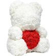 Medvěd z růží ze srdcem 25 cm - bílý