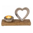 Kovový držák na čajovou svíčku se srdcem na dřevěném podstavci