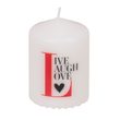 Sviečka stĺpca s anglickým nápisom: smiech, radosť, láska