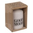 Sloupová svíčka s nápisem: good mood (dobrá nálada)