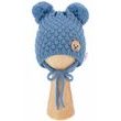 Zimní pletená čepice Teddy Bear na zavazování, modrá, Baby Nellys