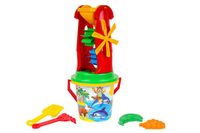 Sada na písek plast kbelík, mlýnek s doplňky 4 druhy v síťce 20x42x19cm 12m+